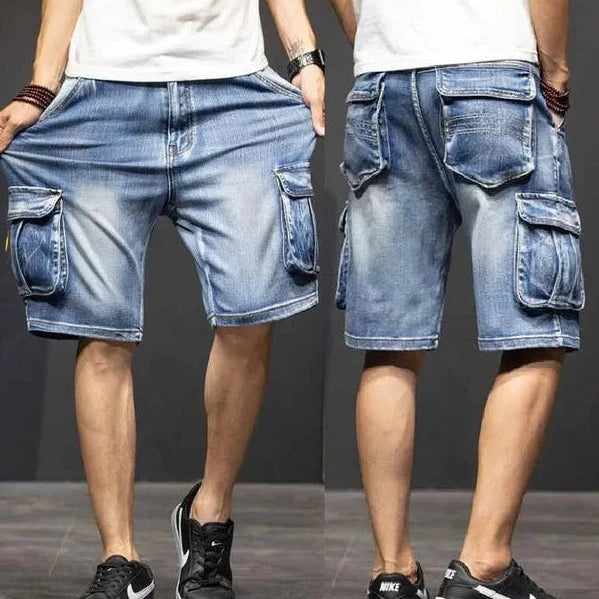 Rustic Denim Cargo Shorts