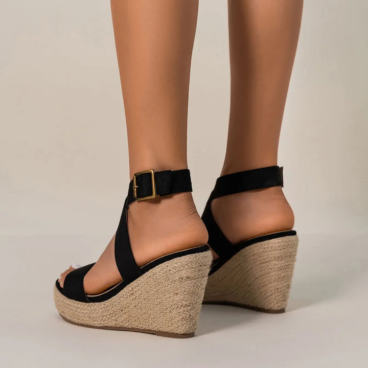 Riviera Chic Black Espadrille Wedges