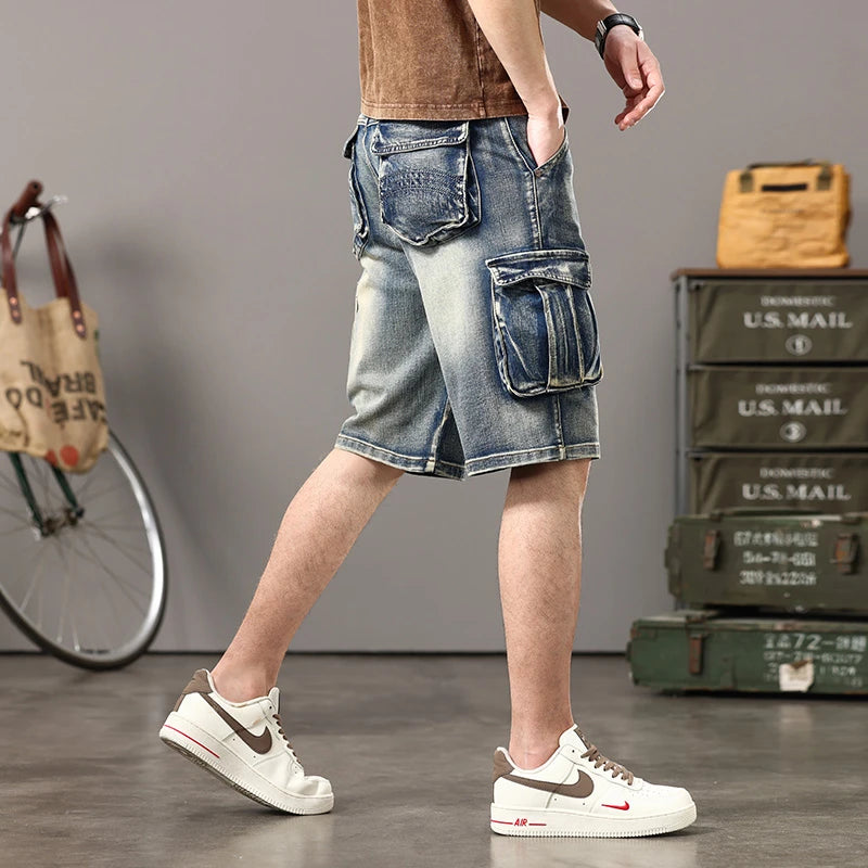 Rustic Denim Cargo Shorts